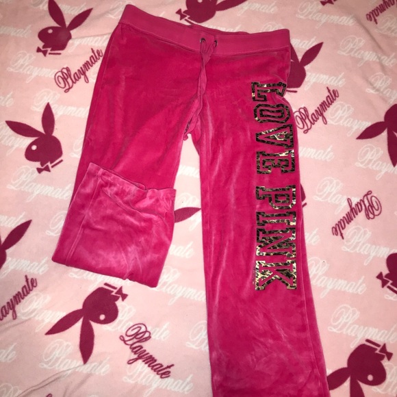 PINK Pants & Jumpsuits Pink Leopard Print Victorias Secret Velour